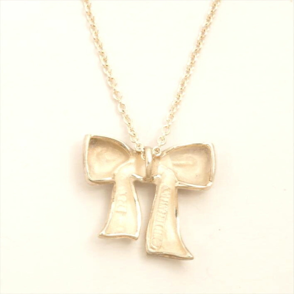 Tiffany Ribbon Motif Pendant Necklace Silver